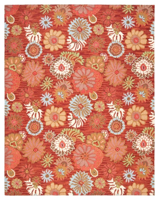 Country & Floral Blossom Area Rug, Rectangle, Red, Multi Color, 8'9"x12'