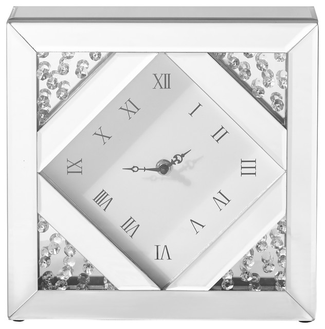 Sparkle 10" Contemporary Crystal Square Table Clock, Clear