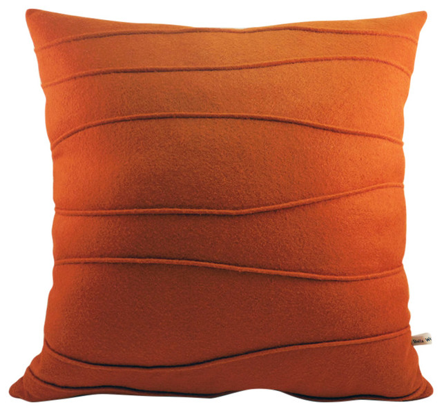 Wool Felt Throw Pillow With Organic Modern Ribbing Harvest