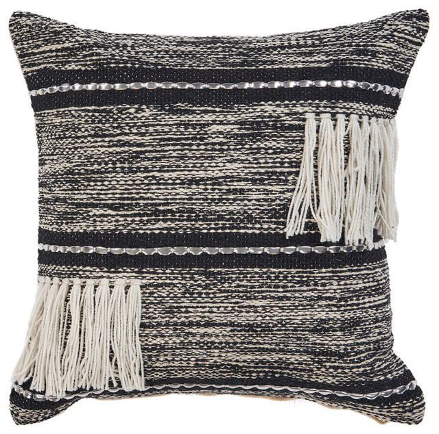 black fringe pillow