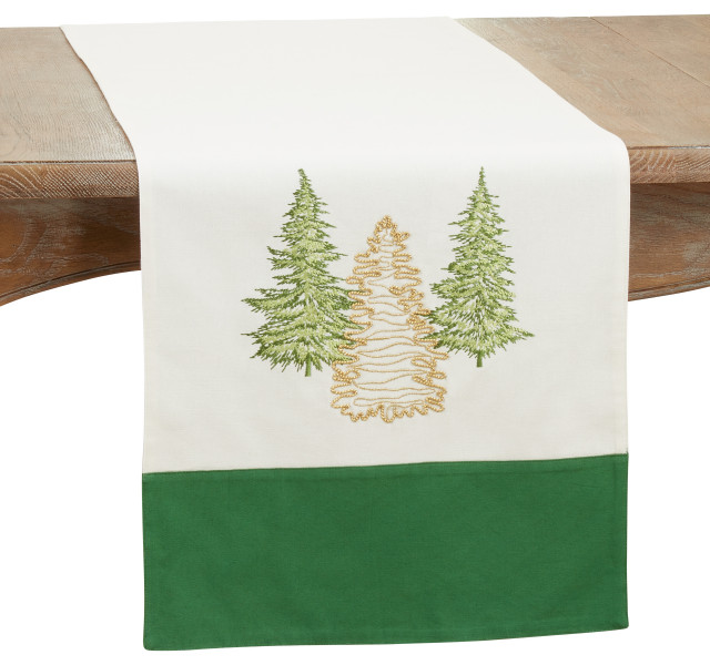 Holiday Table Runner With ChristmasTrees, Green, 16