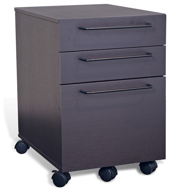 3 Drawer Mobile Pedestal File Cabinet, Espresso  Modern  Filing Cabinets  by Unique Furniture