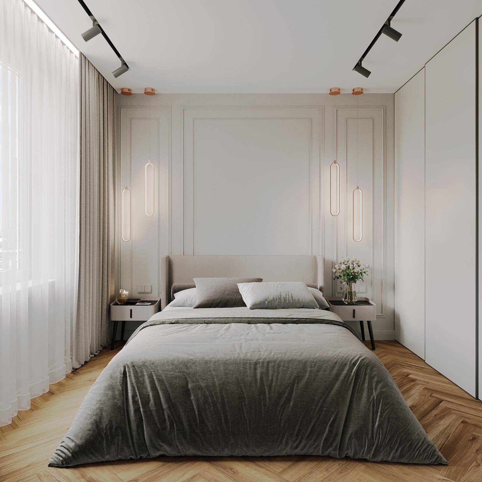 спальня в стиле неоклассика ЖК "Родной город"