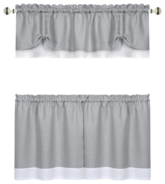 Darcy Window Curtain Tier and Valance Set, 58"x36"/58"x14", Gray/White