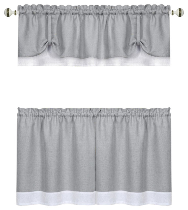 Darcy Window Curtain Tier and Valance Set, 58"x36"/58"x14", Gray/White