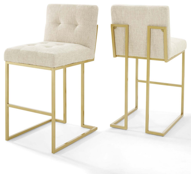 Privy Gold Stainless Steel Performance Velvet Bar Stool Set of2 EEI-4157-GLD-BEI