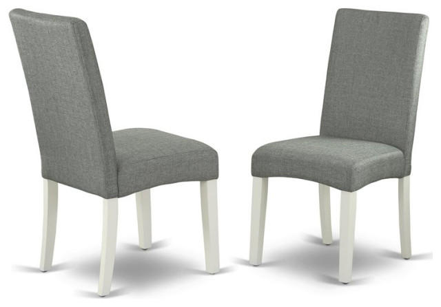 East West Furniture Driscol 39" Fabric Dining Chairs in White/Gray (Set of 2)
