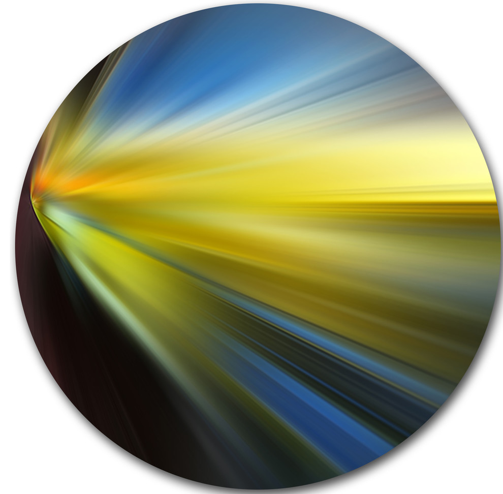 Brown Blue Focus Light, Abstract Digital Art Round Metal Wall Art, Disc of 11 inch