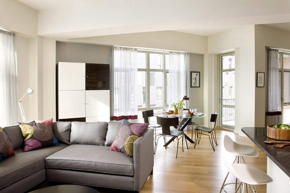 Design ideas for a contemporary open concept living room in Boston.