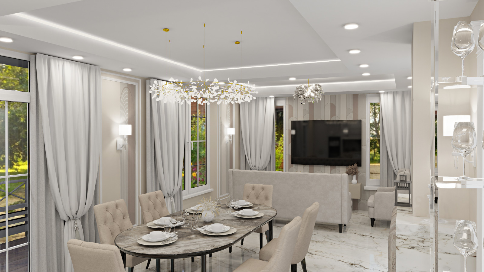 Проект кухни-гостиной и мастер ванной в частном доме