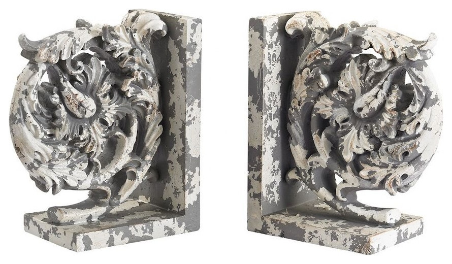 Rustic Scrolls Bookend Made Of Composite In A Aged Plaster Finish