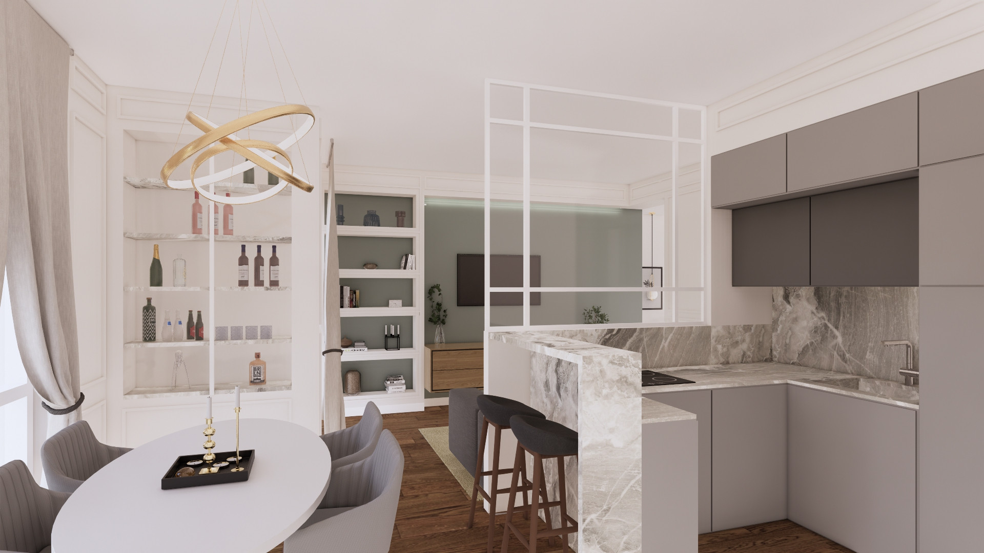 VIA GIOLITTI | Render soggiorno con cucina