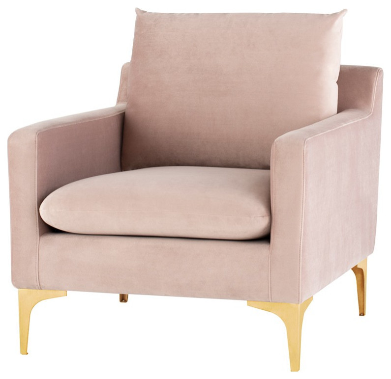 Barbe Occasional Chair, Blush Velour Seat Brushed Gold Legs