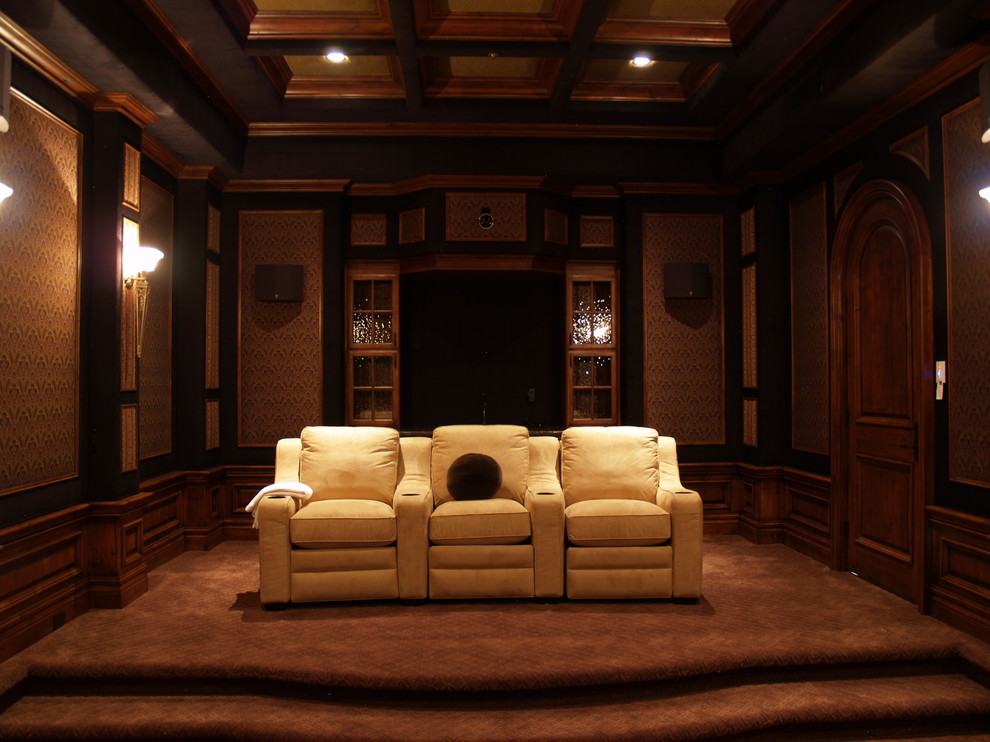 Inspiration for a midcentury home theatre in Phoenix.