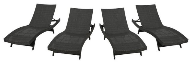 Noble House Salem Outdoor Grey Wicker Chaise Lounge (Set of 4)