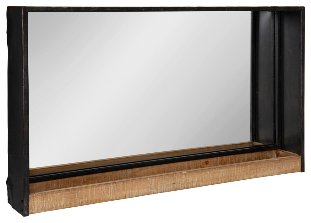 Mehta Wood and Metal Shelf Mirror, Rustic Brown/Silver 28x16, 28x16