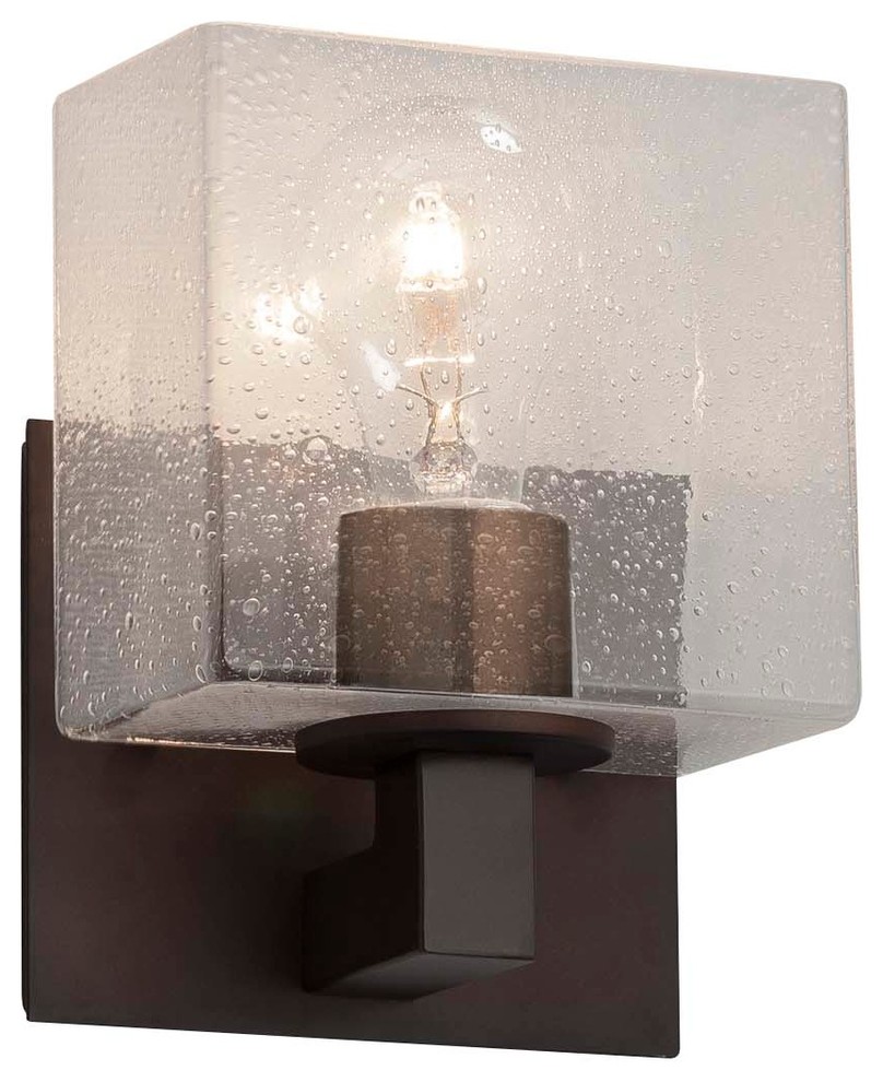 Dark Bronze Finish with Mercury Glass Shade, Justice Design Group Lighting FSN-8931-55-MROR-DBRZ Justice Design Group Modular 1-Light Bracket Fusion Rectangle