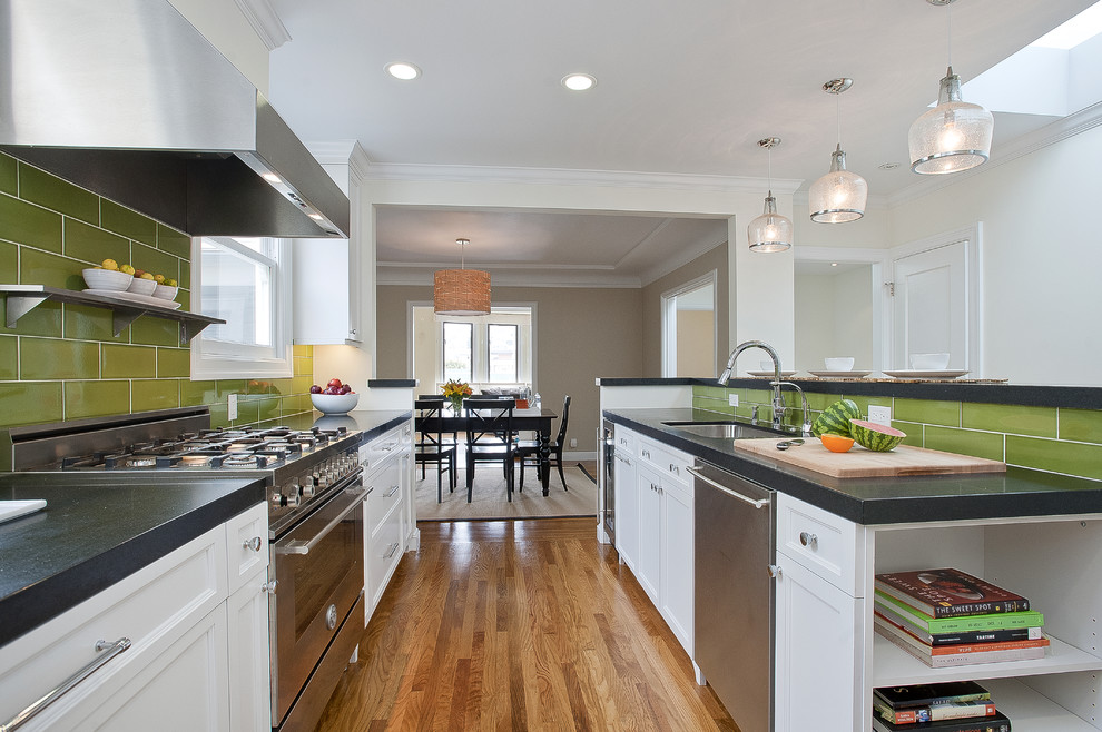 Inspiration for a beach style kitchen in San Francisco with stainless steel appliances.