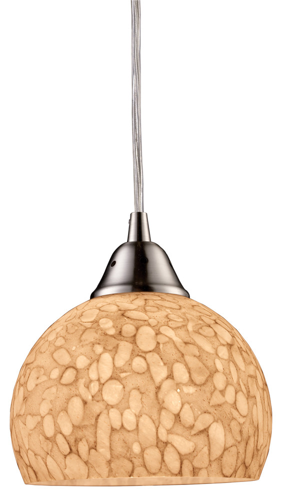 EL-10143/1PW Cira 1-Light Pendant in Satin Nickel and Pebbled Gray-White Glass