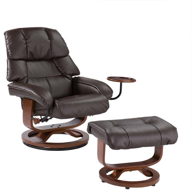 Leather Recliner Chair And Ottoman 2 Piece Set Transitional Leather Recliner Chair And Ottoman 2 Piece Set Brown