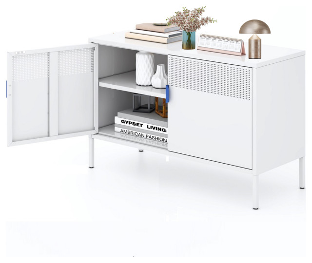 Free Standing Ventilated Metal Sideboard Steel White