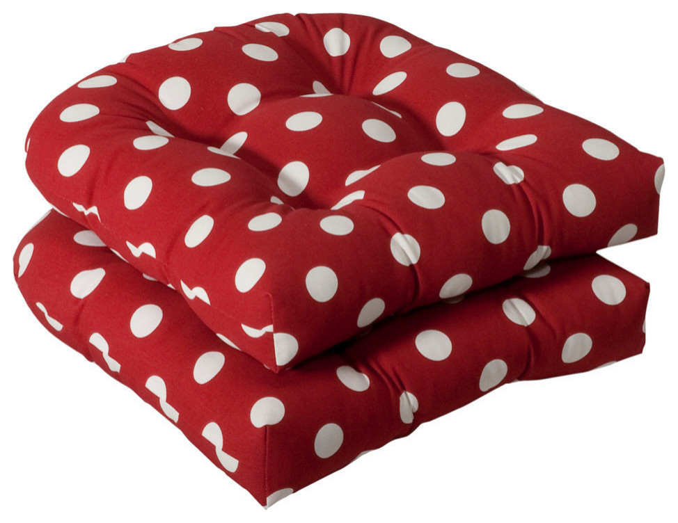 Polka Dot Wicker Seat Cushion, Set of 2, Red