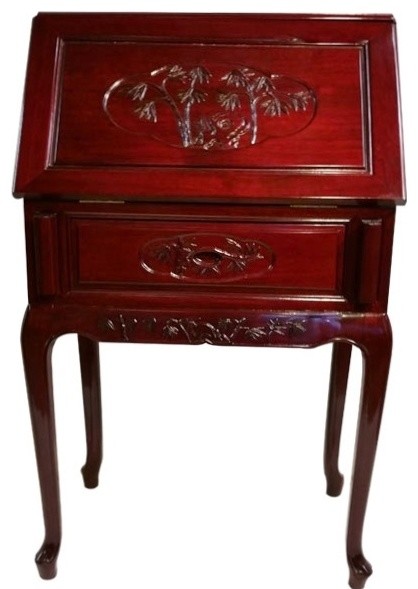Oriental Furnishings 26 Rosewood Desk Carved Bamboo Design 26 Rosewood Desk Carved Bamboo Design Asian Desks And Hutches