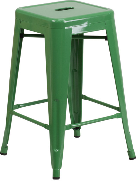Backless Green Metal Barstool CH-31320-24-GN-GG