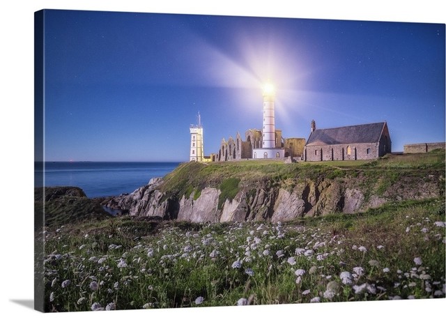Pointe Saint Mathieu Lighthouse By Night Wrapped Canvas Art Print Beach Style Prints And Posters By Great Big Canvas Houzz
