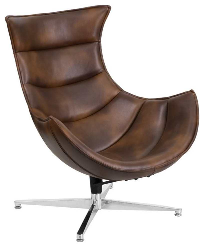 Flash Furniture Bomber Jacket Leather Cocoon Chair in Brown