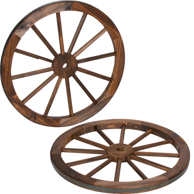 Wooden Wagon Wheel 30 In Rustic Outdoor Decor Home Patio Yard Garden Decoration