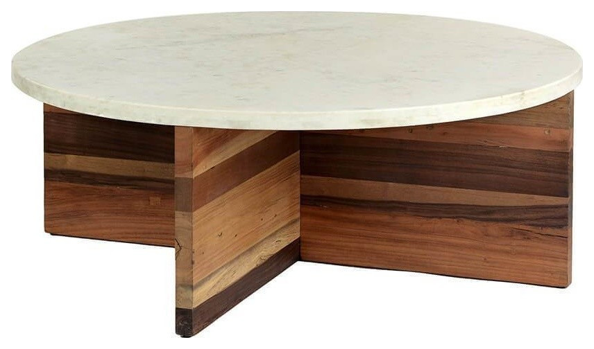 Lebanon Wood and Marble Coffee Table Transitional Coffee Tables