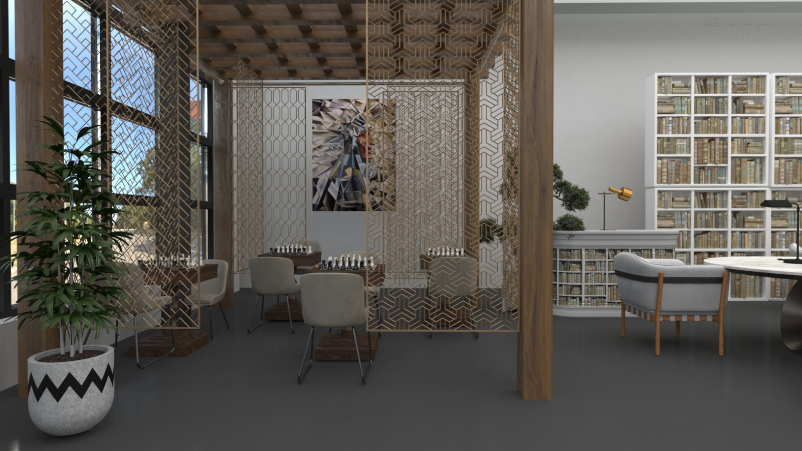 Для  представителей игр разума - шахматистов оборудована отдельная приватная зон