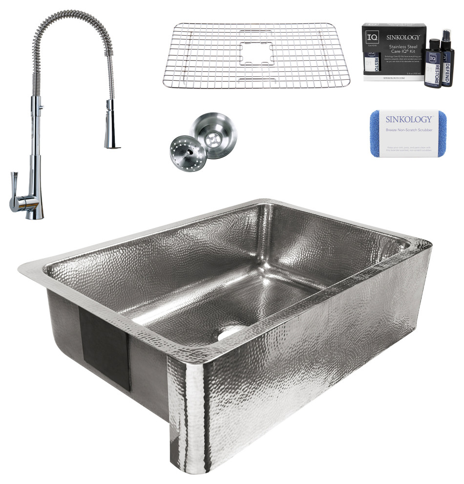Lange Stainless Steel 32" Single Bowl Farmhouse Kitchen Sink with Zuri Faucet