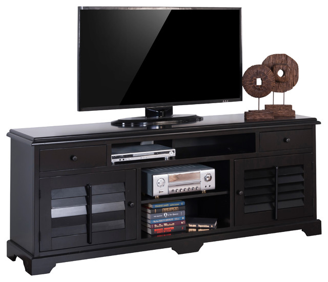 Black TV Console With Shutters, 78" Transitional Entertainment