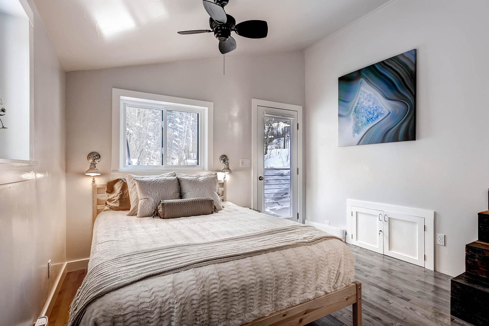 Design ideas for a small traditional master bedroom in Denver with grey walls, medium hardwood floors and no fireplace.