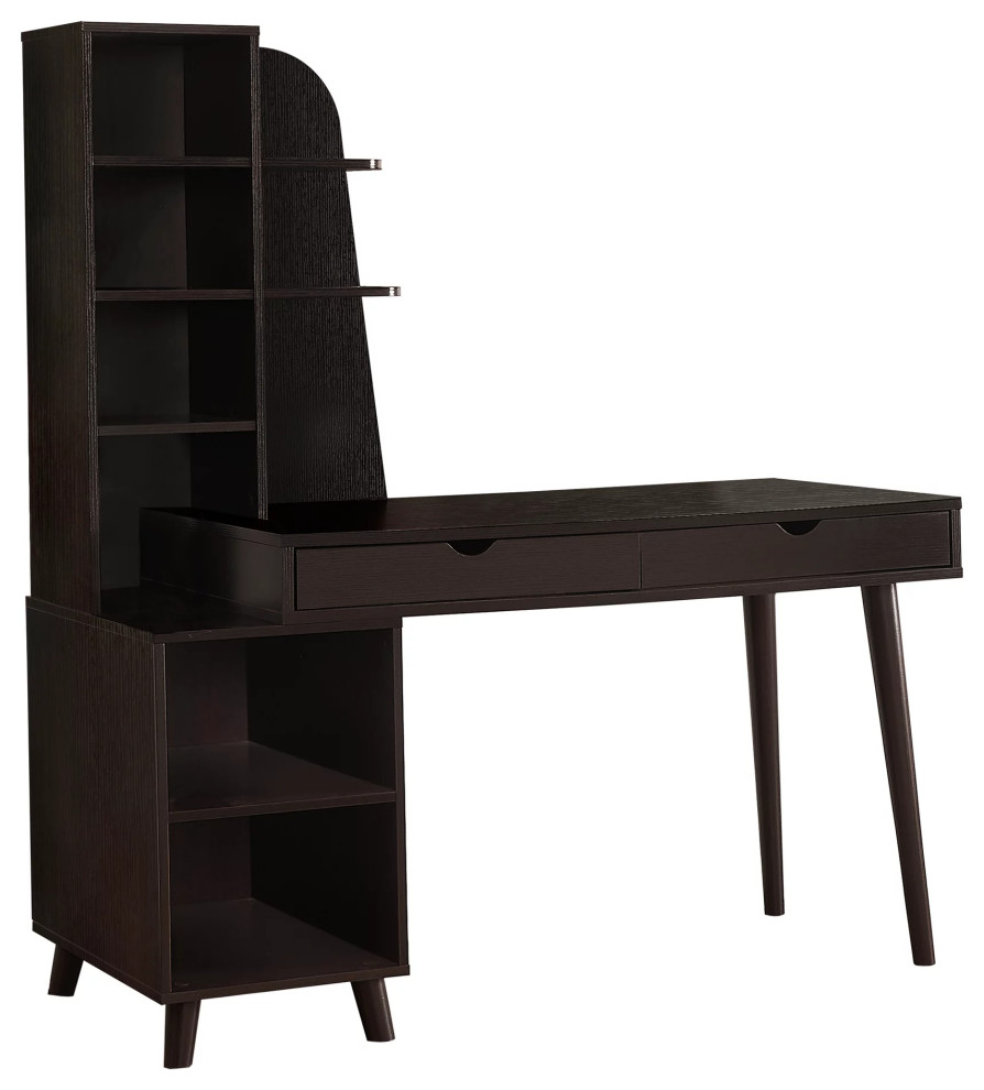 Contemporary Desk, 2 Drawers & Integrated Bookcase With Multiple