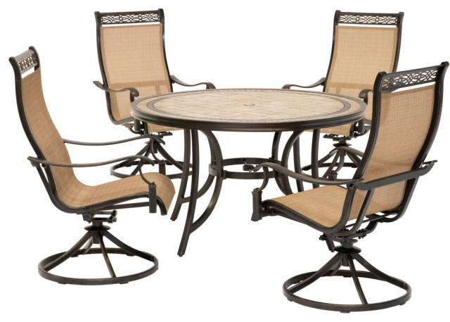 Monaco 5 Piece Dining Set Four Sling, Outdoor Patio Table And Swivel Chairs