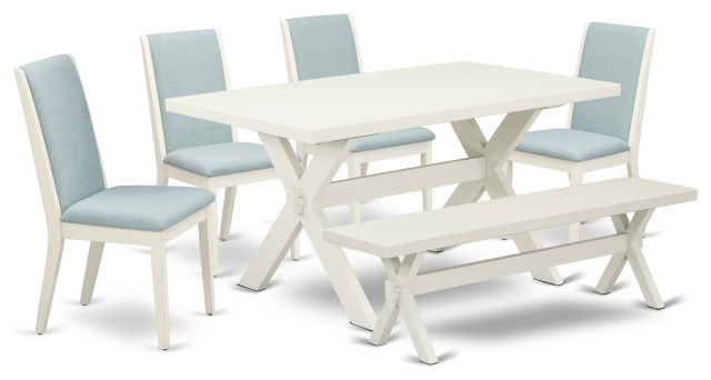 6-Piece Dinette Sets -Table, 4 Chairs With Baby Blue and Bench - Transitional - Dining Sets - by ...
