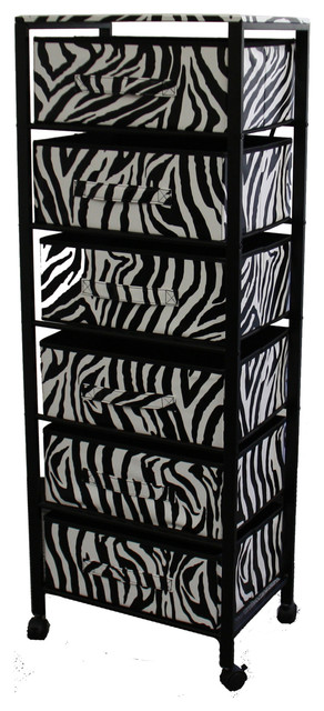 6 Drawer Zebra Print Tall Shelf Contemporary Storage Cabinets