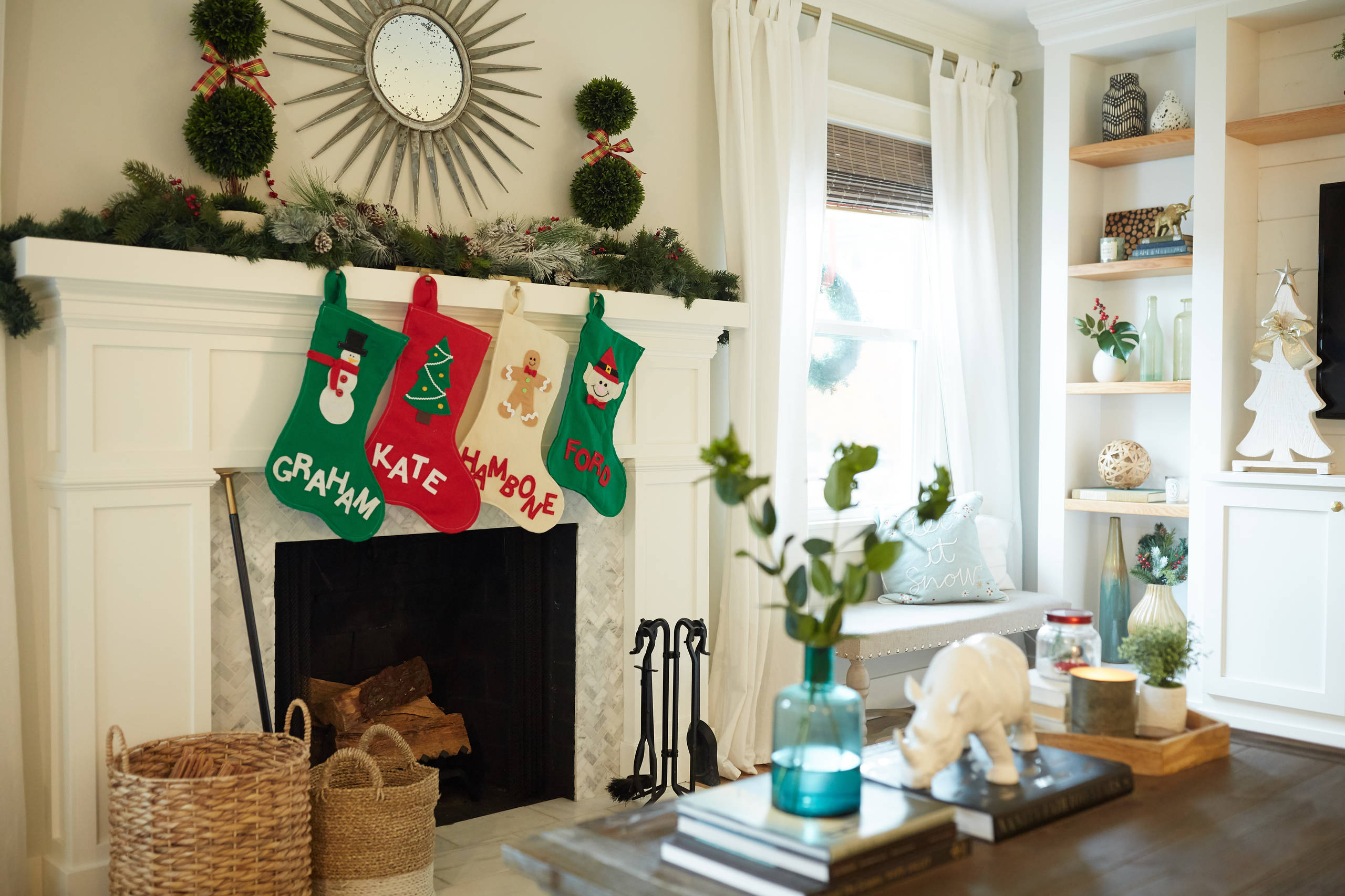 well dressed home christmas stocking Tales to Welcome linen blend fabric