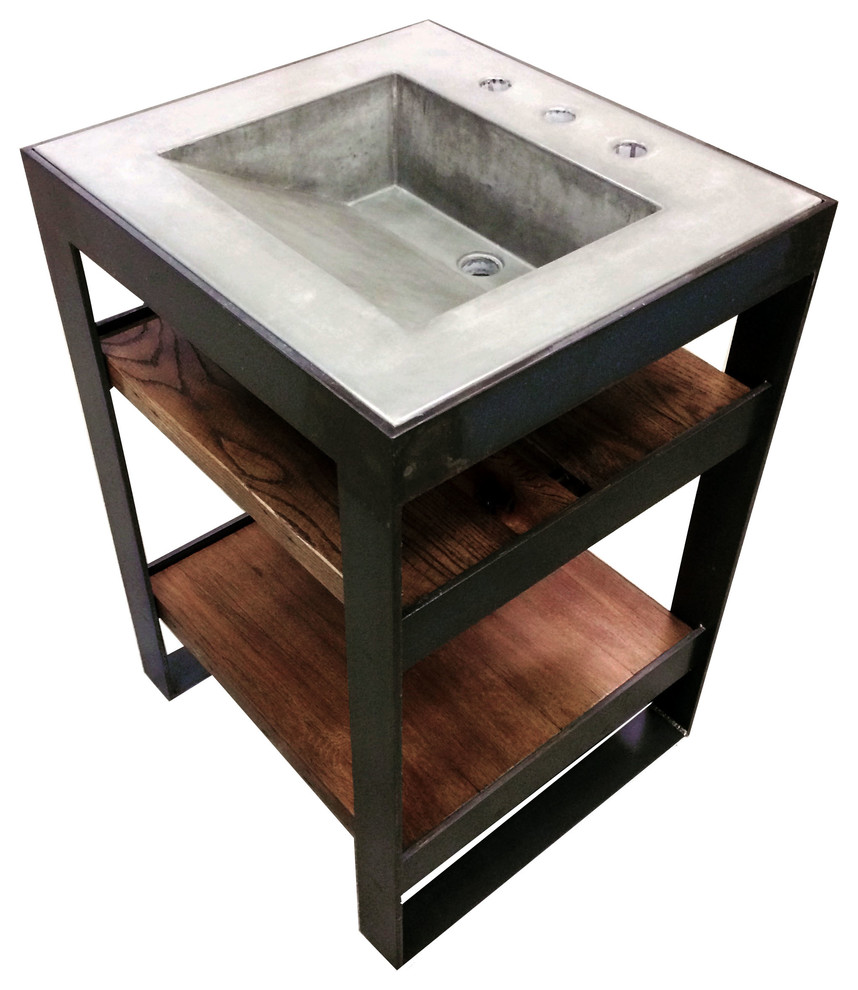 Steel Bath Vanity With Reclaimed Oak Shelving Industrial Bathroom
