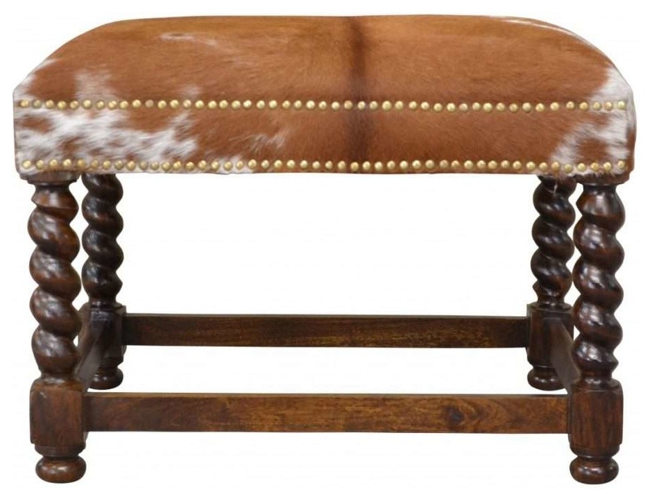 Barley Twist Cowhide Ottoman Traditional Footstools And