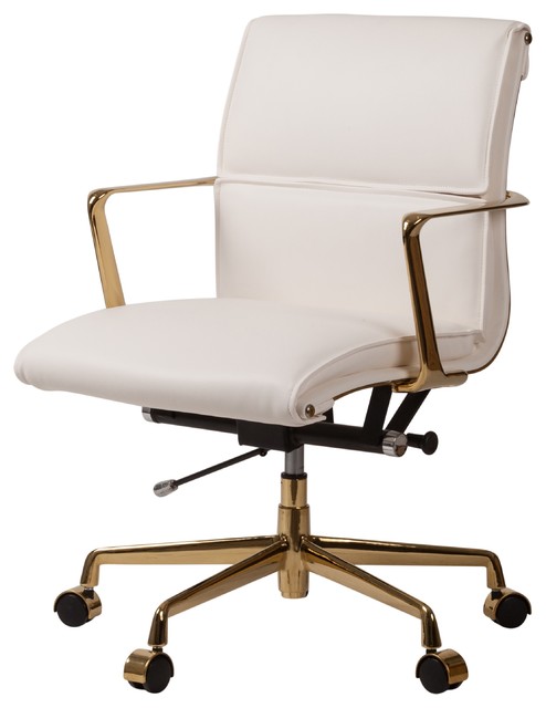 Cooper Mid Century Modern Office Chair With Gold Base White