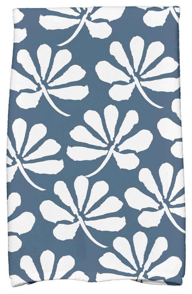 18x30", Ingrid Floral Print Hand Towels, Blue, 18" 30" Contemporary