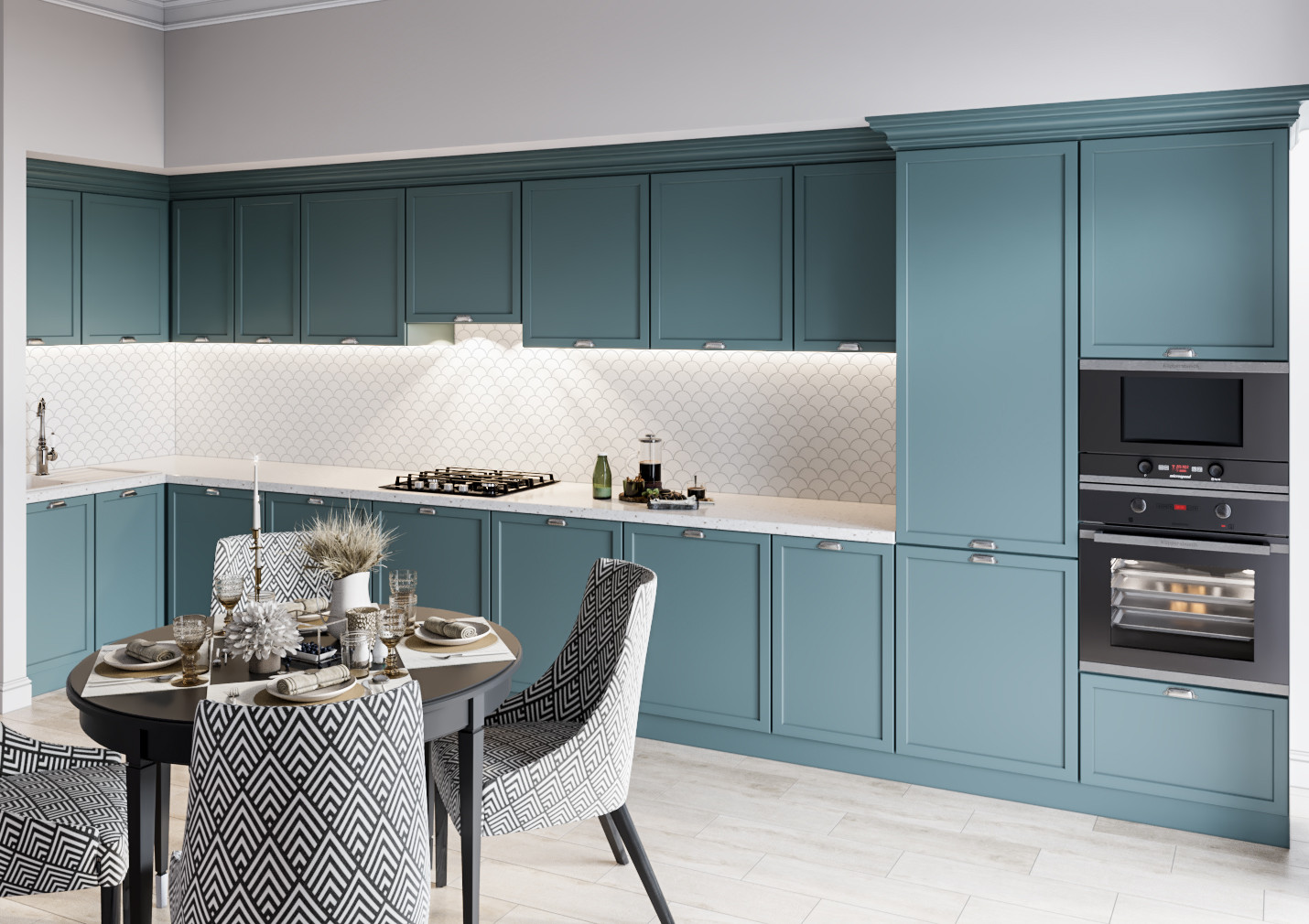 Дизайн интерьера в неоклассике с зелеными акцентами