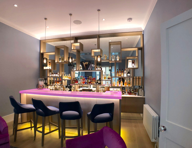 Luxury Bespoke Bar With White Onyx Backlit Corian Worktop Modern