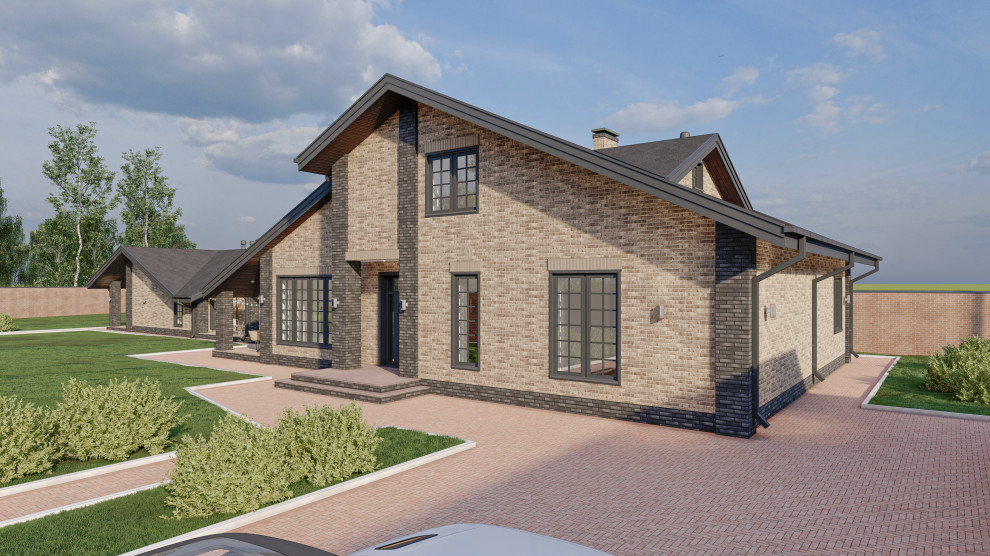 Жилой дом с мансардой, пристроенным банным комплексом и гаражным комплексом