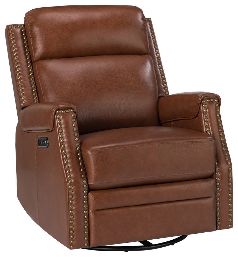Johannes Genuine Leather Power Rocking Recliner With Nailhead Trims