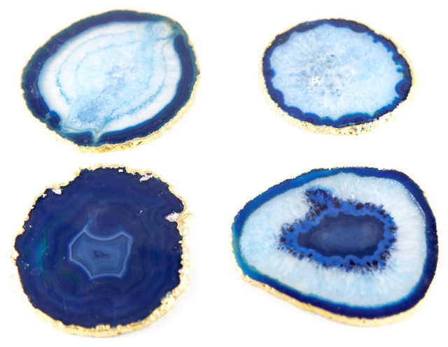 Beautiful Housewarming Gift Set of 4 Coasters Free Shipping Blue and Gold Faux Agate Pattern Coasters